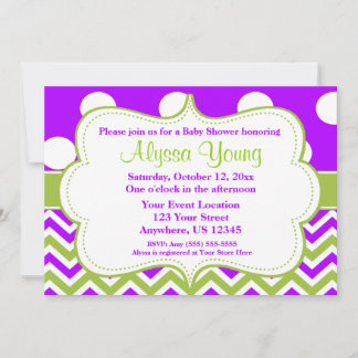 Purple Green Chevron Dots Invitation
