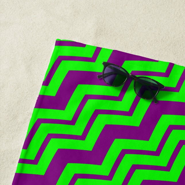 Purple Green Chevron Zigzag Design  Beach Towel (In Situ)