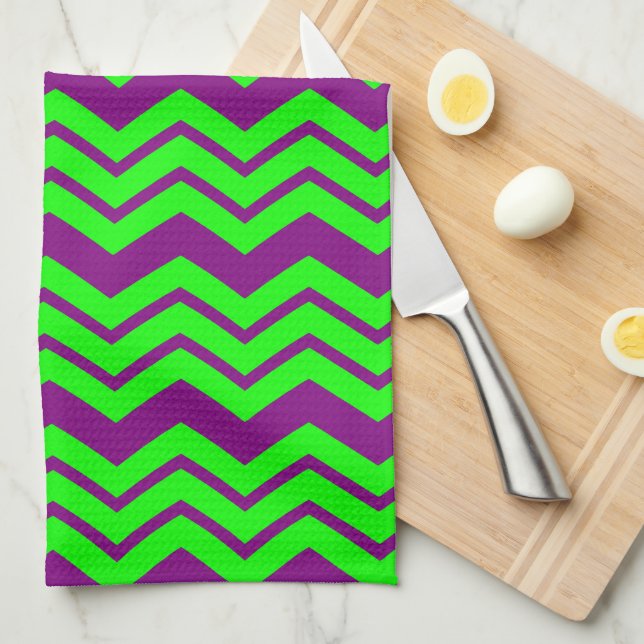 Purple Green Chevron Zigzag Design  Kitchen Towel (Quarter Fold)