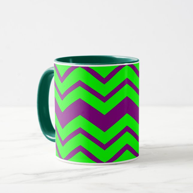 Purple Green Chevron Zigzag Design  Mug (Front Left)