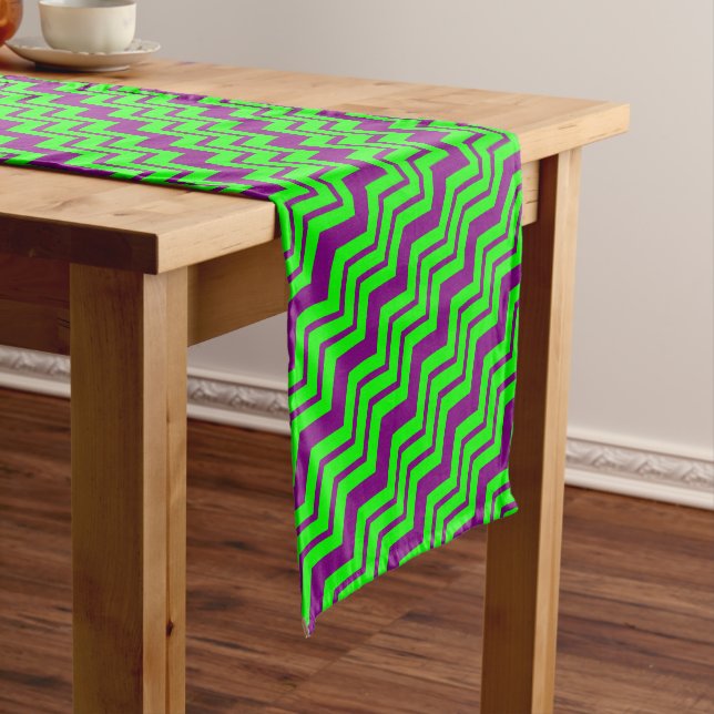 Purple Green Chevron Zigzag Design  Short Table Runner (In Situ)