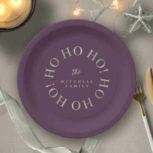 Purple Green Christmas Ho Ho Ho ID1009 Paper Plate