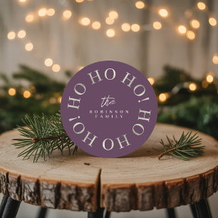 Purple Green Christmas Ho Ho Ho ID1009 Round Paper Coaster