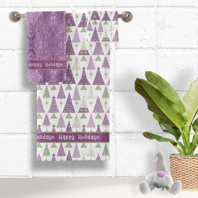 Purple Green Christmas Merry Pattern#25 ID1009 Bath Towel Set (Creator Uploaded)