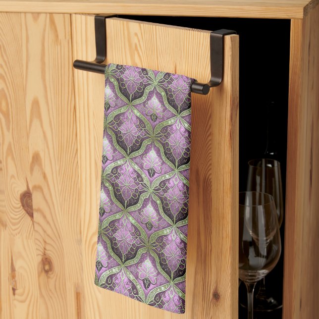 Purple Green Christmas Pattern#31 ID1009 Kitchen Towel (Thirds Fold)