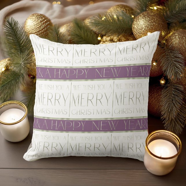 Purple Green Christmas Pattern#35 ID1009 Throw Pillow (Creator Uploaded)