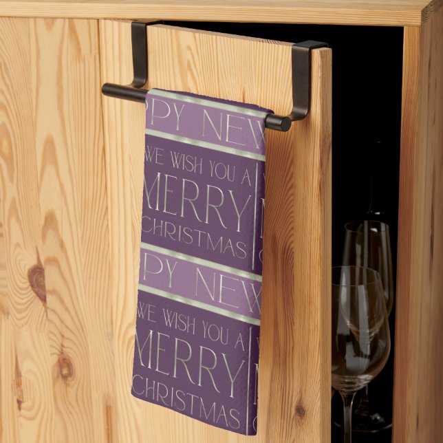 Purple Green Christmas Pattern#35b ID1009 Kitchen Towel (Thirds Fold)