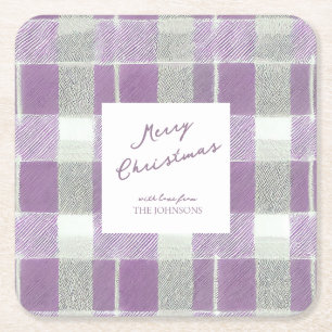 Purple Green Christmas Pattern#7 ID1009 Square Paper Coaster