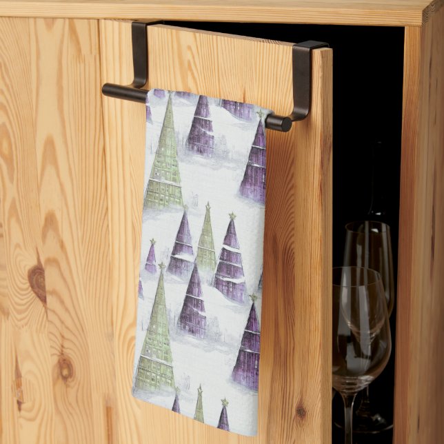 Purple Green Christmas Pattern#8 ID1009 Kitchen Towel (Thirds Fold)