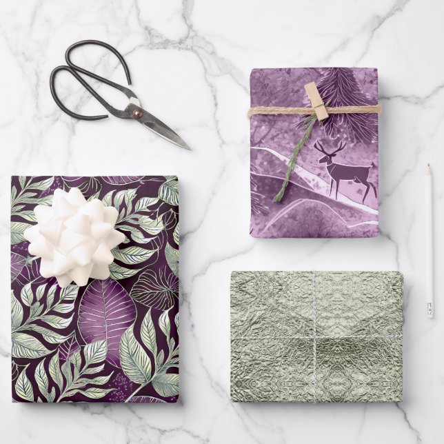 Purple Green Christmas Patterns #13#29#33  ID1009 Wrapping Paper Sheet (Front)