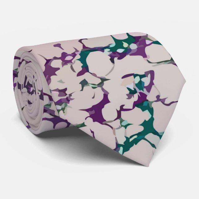 Purple & Green Crackled Paint Abstract Design Tie (Rolled)