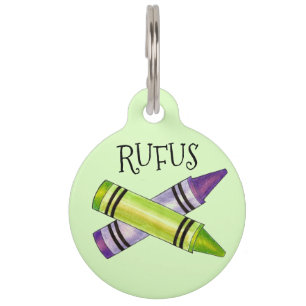 Purple Green Crayon Art Class Teacher Supplies Pet Tag