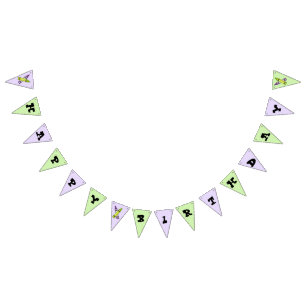 Purple Green Crayon Art Supplies Birthday Party Bunting Flags
