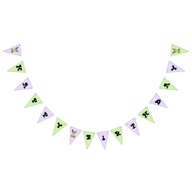 Purple Green Crayon Art Supplies Birthday Party Bunting Flags (All)