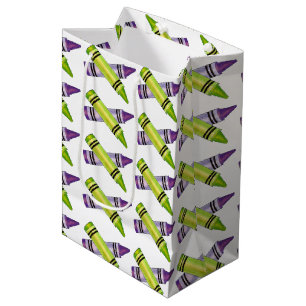 Purple Green Crayon Art Supplies Teacher Artist  Medium Gift Bag