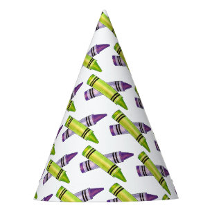 Purple Green Crayon Art Supplies Teacher Artist Party Hat