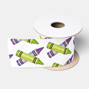 Purple Green Crayon Art Supplies Teacher Artist Satin Ribbon