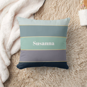 Purple Green Custom Summer Colour Block Stripes Throw Pillow