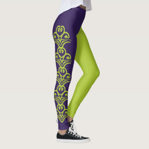 Purple & Green Deco Reversi Jester Leggings