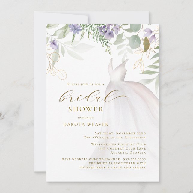 Purple Green Deep Gold Wildflower Bridal Shower Invitation (Front)