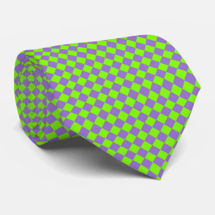 Purple Green Diamond Chequered Pattern Tie