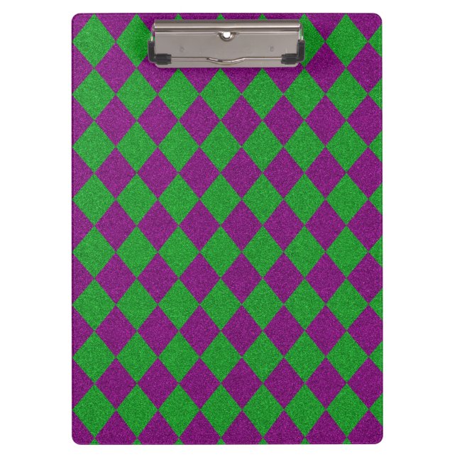 Purple & Green Diamond Glitter Clipboard (Front)