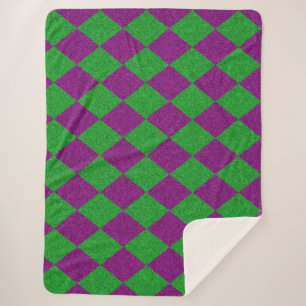Purple & Green Diamond Glitter Sherpa Blanket