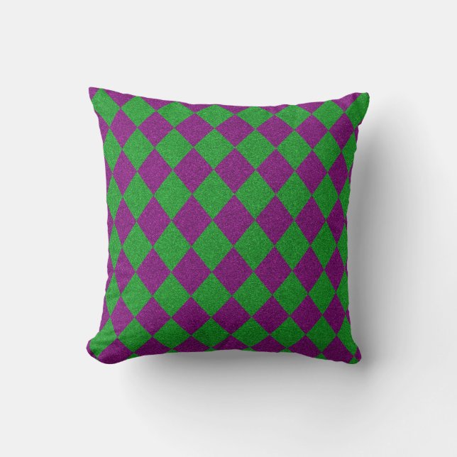 Purple & Green Diamond Glitter Throw Pillow (Front)