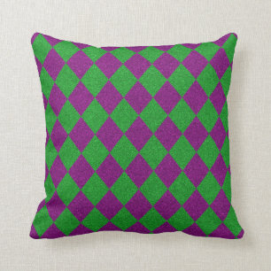 Purple & Green Diamond Glitter Throw Pillow