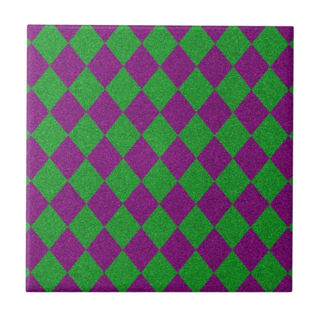 Purple & Green Diamond Glitter Tile (Front)