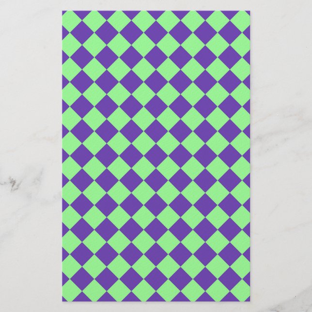 Purple Green Diamond Harlequin Chequered Pattern Stationery (Front)