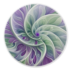 Purple Green Dream flower Abstract Fractal art Ceramic Knob