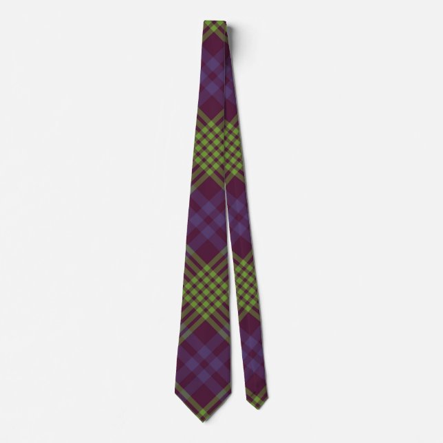 Purple Green Elegant Tartan Plaid Neck Tie Men (Front)