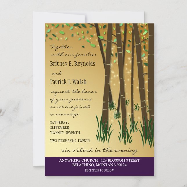 Purple Green Enchanted Forest Wedding Invitations (Front)
