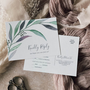 Purple Green Eucalyptus Menu Choice RSVP Postcard