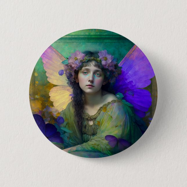 Purple Green Fairy Fantasy Art 2 Inch Round Button (Front)