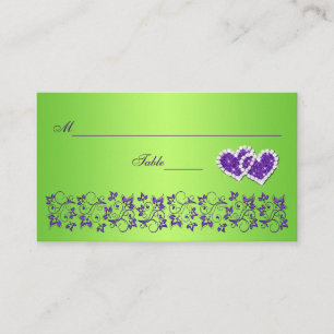 Purple, Green Floral and Joined Hearts Place Card