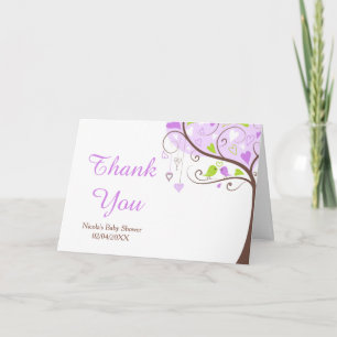 Purple & Green Floral Bird Baby Shower Thank You