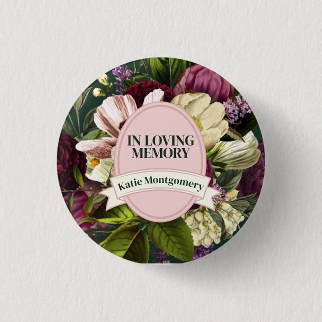 Purple Green Floral Funeral 1 Inch Round Button (Front)