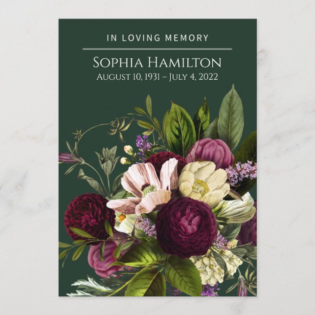 Purple Green Floral Funeral Memorial Program (Front)
