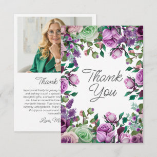 Purple Green Floral Garden Birthday Thank You Card