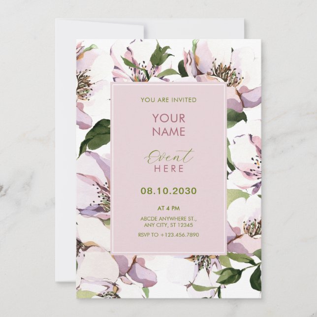 Purple green floral  invitation (Front)