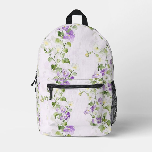 Purple Green Floral Printed Backpack (Front)