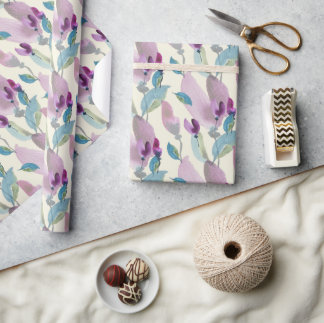 Purple Green Floral Watercolor Hand-painted Wrapping Paper