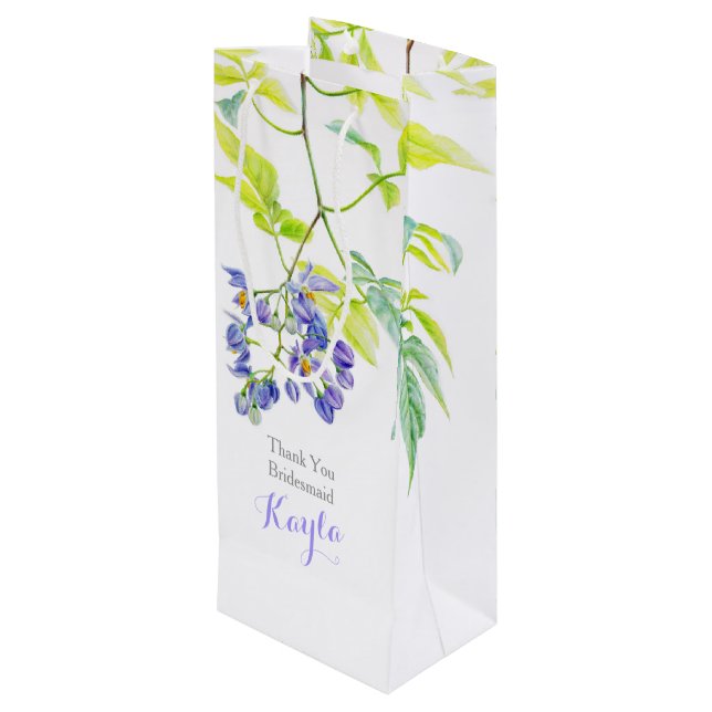 Purple green floral wedding favour gift bag (Back Angled)