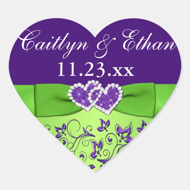 Purple, Green Floral Wedding Favour Sticker (Front)