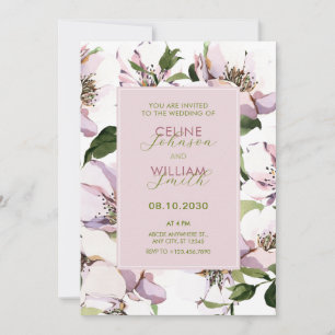 Purple green floral wedding  invitation