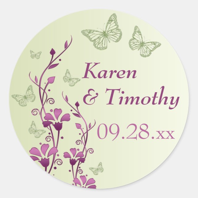 Purple, Green Floral with Butterflies Sticker (Front)