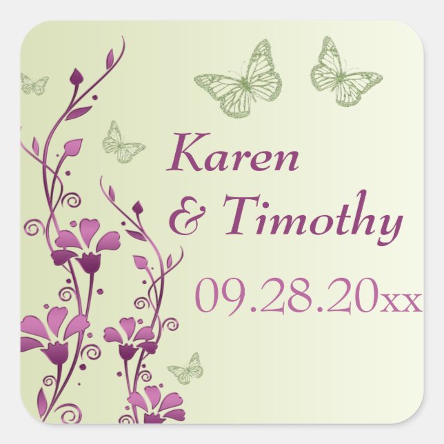 Purple, Green Floral with Butterflies Sticker (Front)