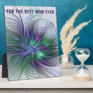 Purple Green Flower Abstract Art Fractal Best Mom Plaque